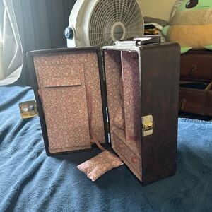 Vintage Brown Train Case with Pink Floral Interior